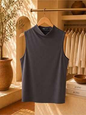 ZARA Sleeveless Mock Neck Top – Size S